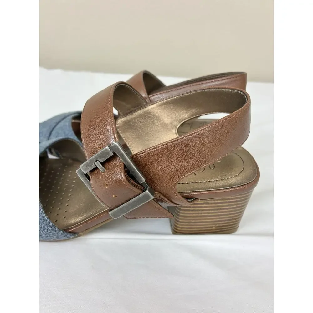 Life Stride Women’s Rache Brown/Blue Women's Heel Sandals Shoes 8.0 M